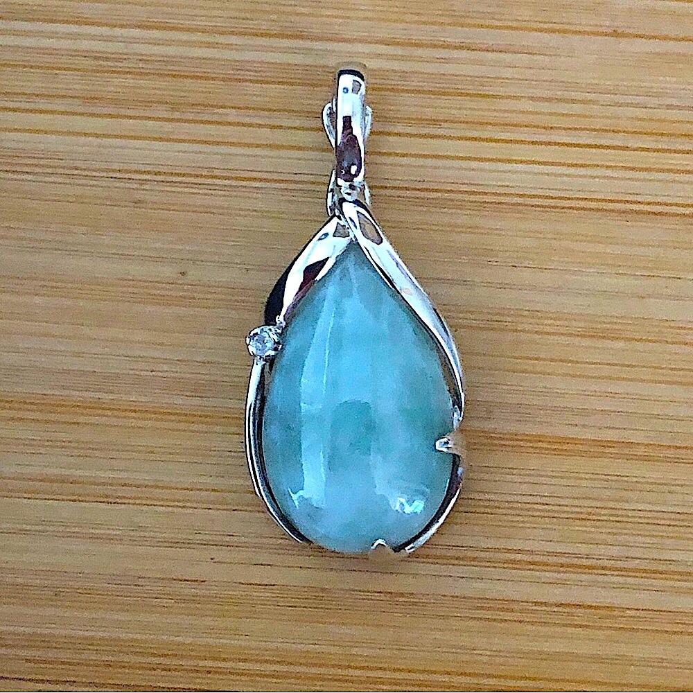 $92  Designer Jade & Diamond Estate Pendant  Sterling  Marked EA 925 CHINA